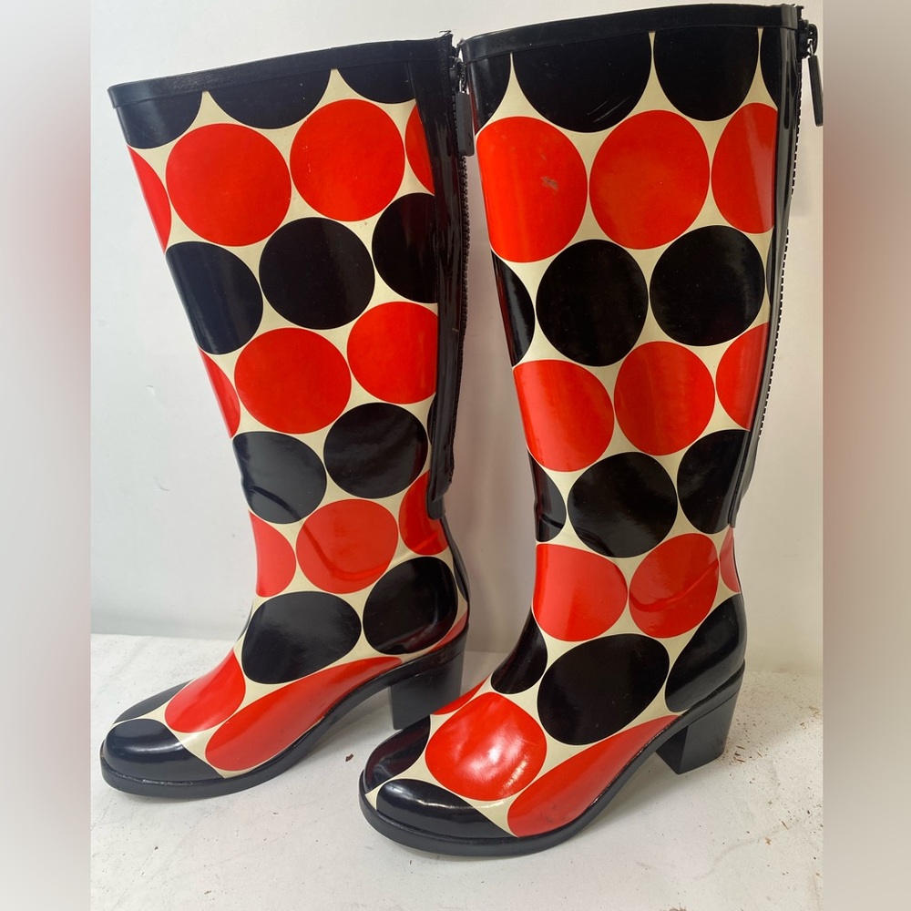 Kate Spade Red Deborah Dot Tall Rain Boots size 7M
